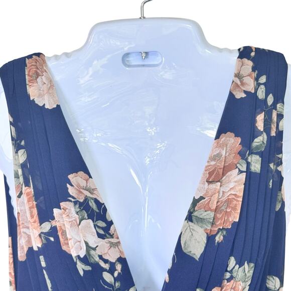 NEW LULUS Heavenly Hues Navy Blue Floral Maxi Dress Deep V-Neck & Back Sz S - Picture 4 of 14